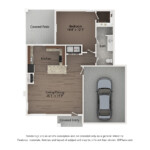 1 bedroom 1 bath color 2d floor plan with garage on the right